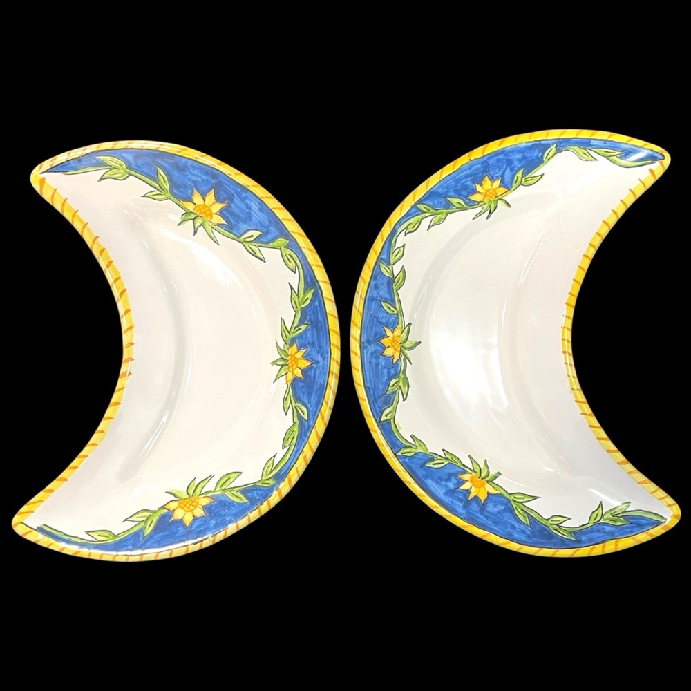 Vintage 1990s La Galleria Dell'Arte Capri Italian Pottery Art Half Moons Plates